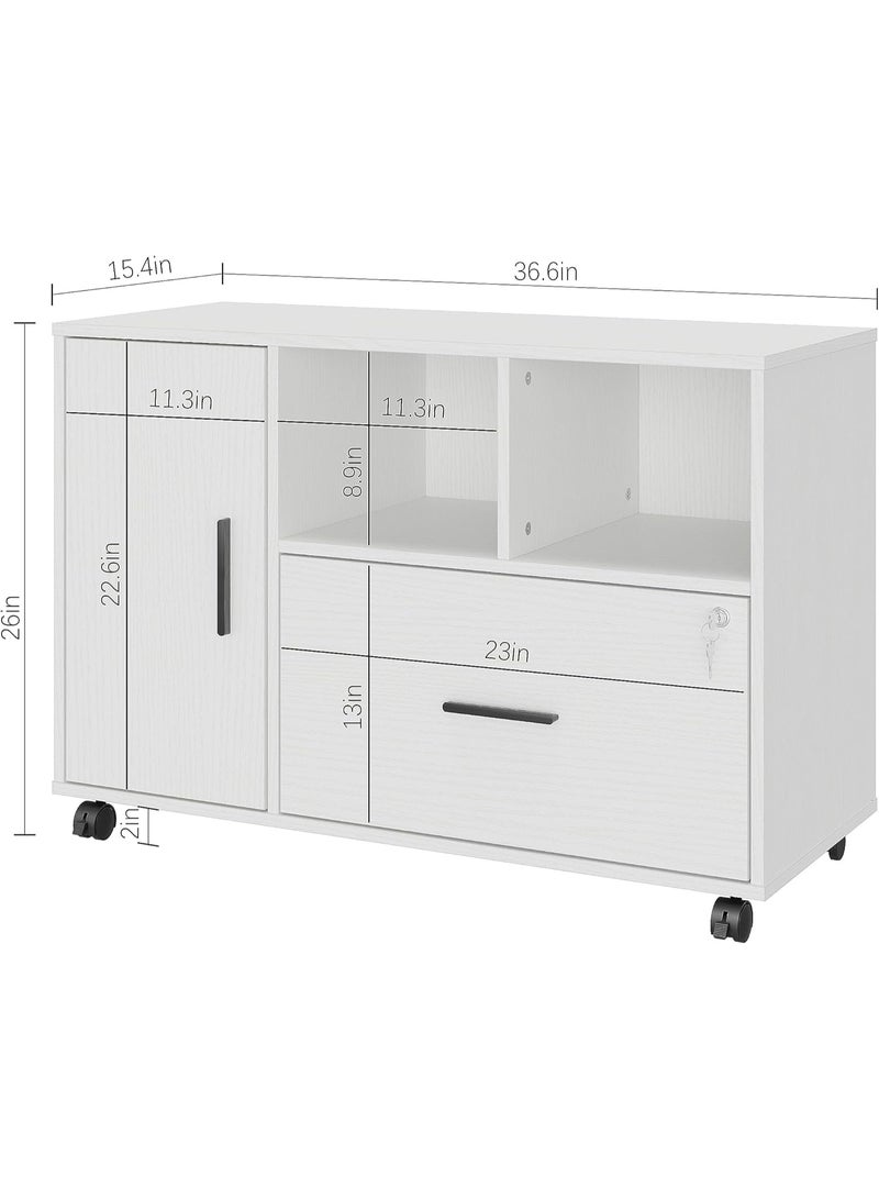 Panana Office File Cabinet with Lock (White) - Image 3